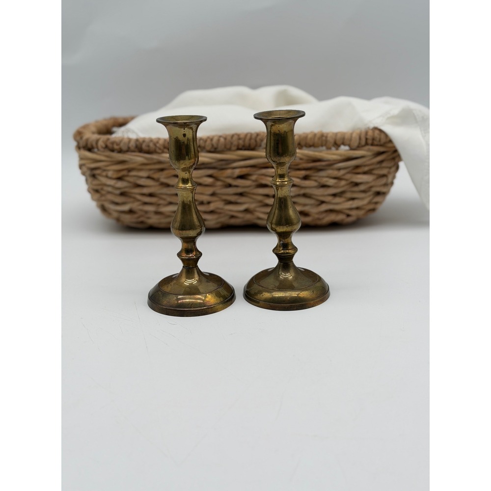 Vintage Brass Candlestick Holders Set of 2 Made in India 6.5 Inch Taper Holders
